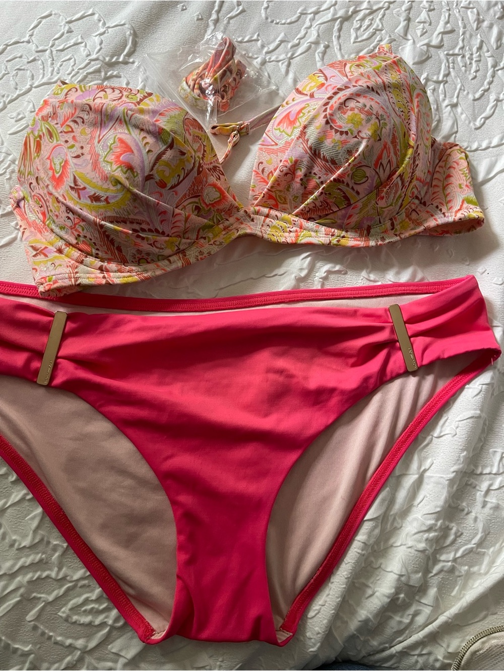 Victoria Secret Pink Paisley Padded Bikini Top with Hot Pink Bikini Bottoms
